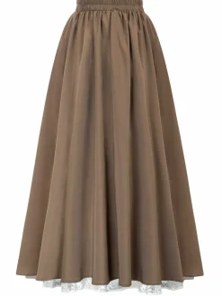 Fashion Retro Stage 1960s Victorian-Style Ruched Lace Maxi Skirt