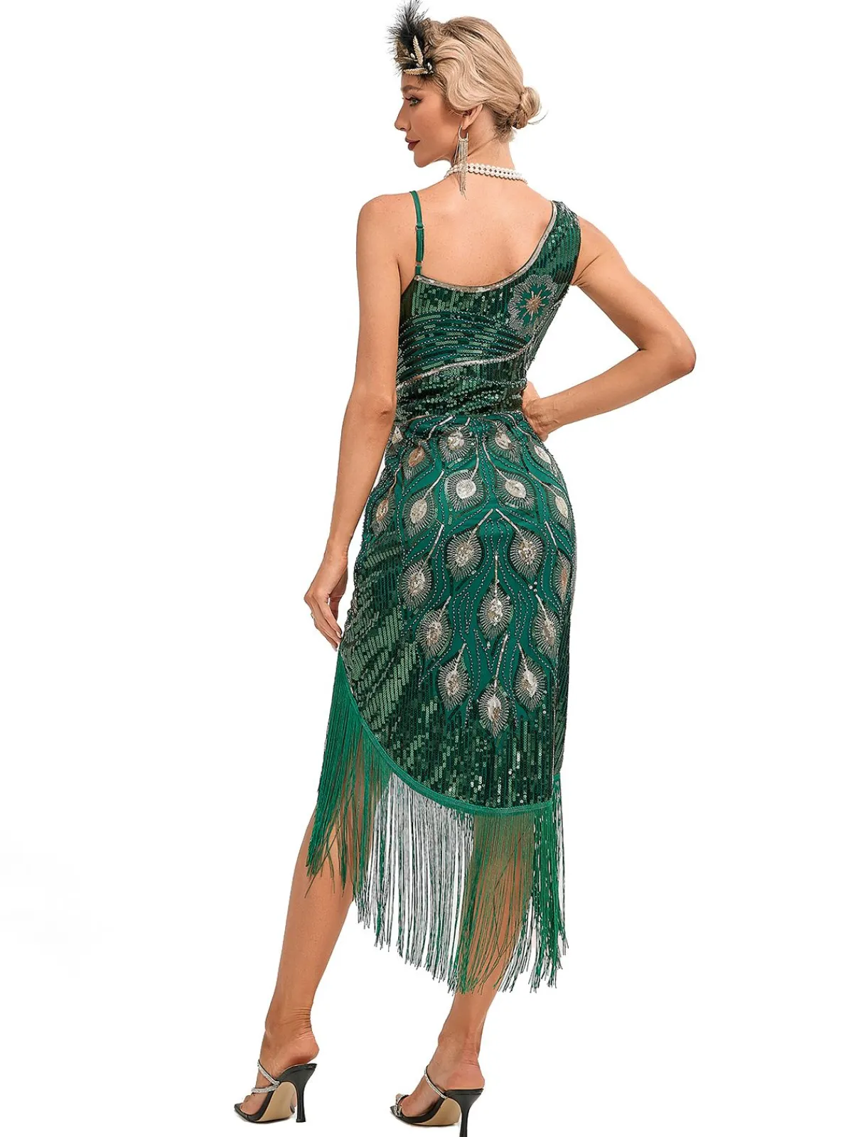 Clearance Retro Stage 1920s Vintage Fringe Sequined Midi Party Dress