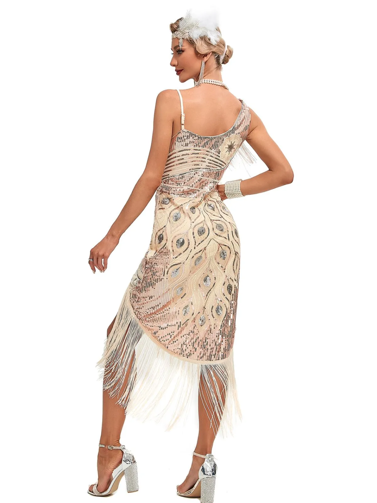 Clearance Retro Stage 1920s Vintage Fringe Sequined Midi Party Dress