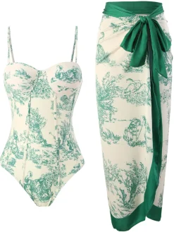 New Retro Stage 1960s Vintage Ink Floral Swimsuit & Cover-Up
