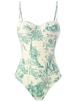 New Retro Stage 1960s Vintage Ink Floral Swimsuit & Cover-Up