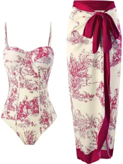 New Retro Stage 1960s Vintage Ink Floral Swimsuit & Cover-Up