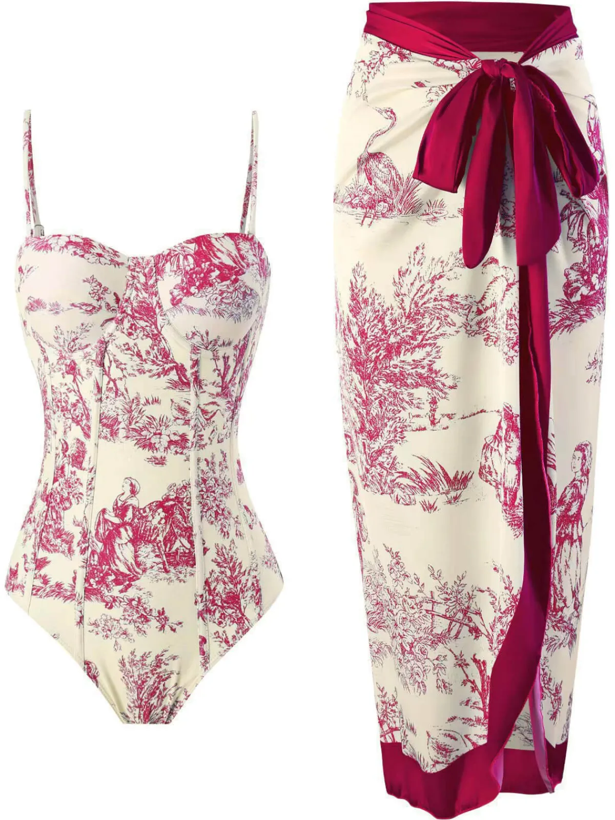 New Retro Stage 1960s Vintage Ink Floral Swimsuit & Cover-Up