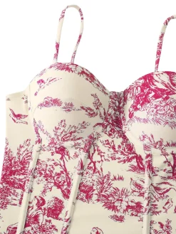 New Retro Stage 1960s Vintage Ink Floral Swimsuit & Cover-Up