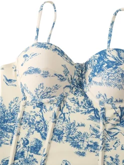 New Retro Stage 1960s Vintage Ink Floral Swimsuit & Cover-Up
