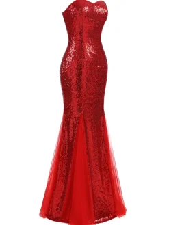 Sale Retro Stage 1930s Vintage Sequin Strapless Dress
