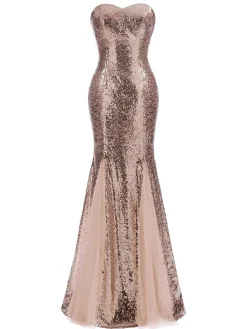 Sale Retro Stage 1930s Vintage Sequin Strapless Dress