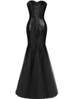 Sale Retro Stage 1930s Vintage Sequin Strapless Dress