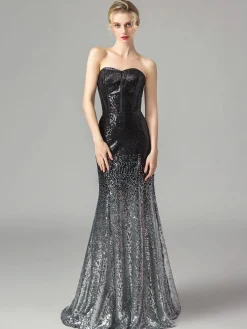 Fashion Retro Stage 1930s Vintage Strapless Bridesmaid Maxi Dress Black