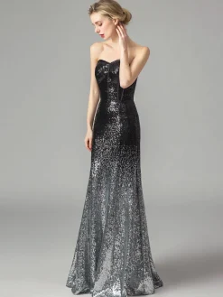 Fashion Retro Stage 1930s Vintage Strapless Bridesmaid Maxi Dress Black