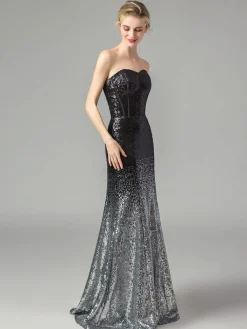 Fashion Retro Stage 1930s Vintage Strapless Bridesmaid Maxi Dress Black
