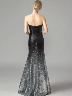 Fashion Retro Stage 1930s Vintage Strapless Bridesmaid Maxi Dress Black