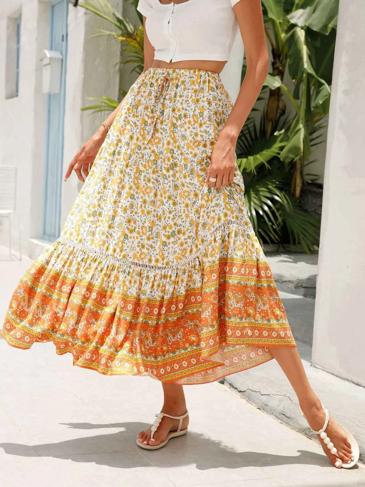 Best Retro Stage 1960s Viscose Bohemian Ditsy Floral Skirt