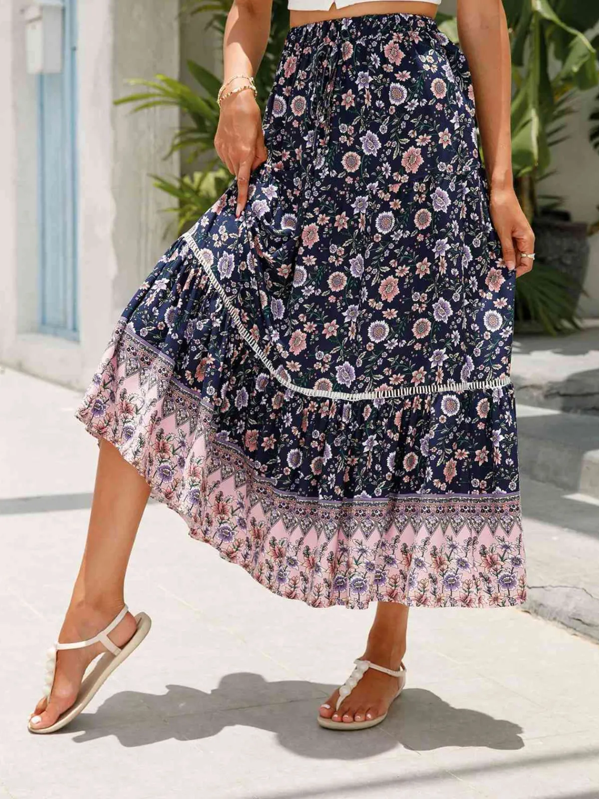 Best Retro Stage 1960s Viscose Bohemian Ditsy Floral Skirt
