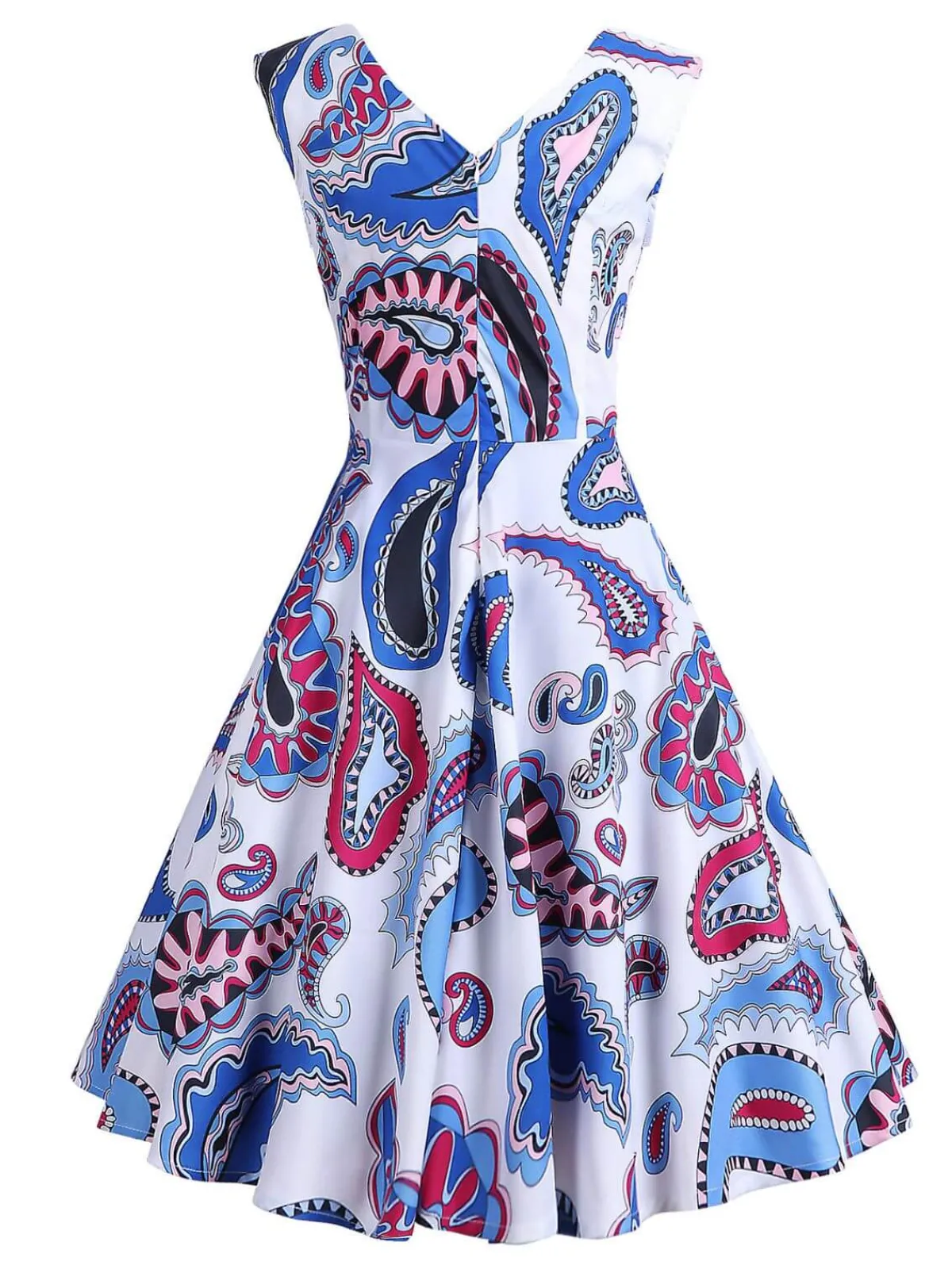 Hot Retro Stage 1950s V-Neck All Over Print Swing Dress