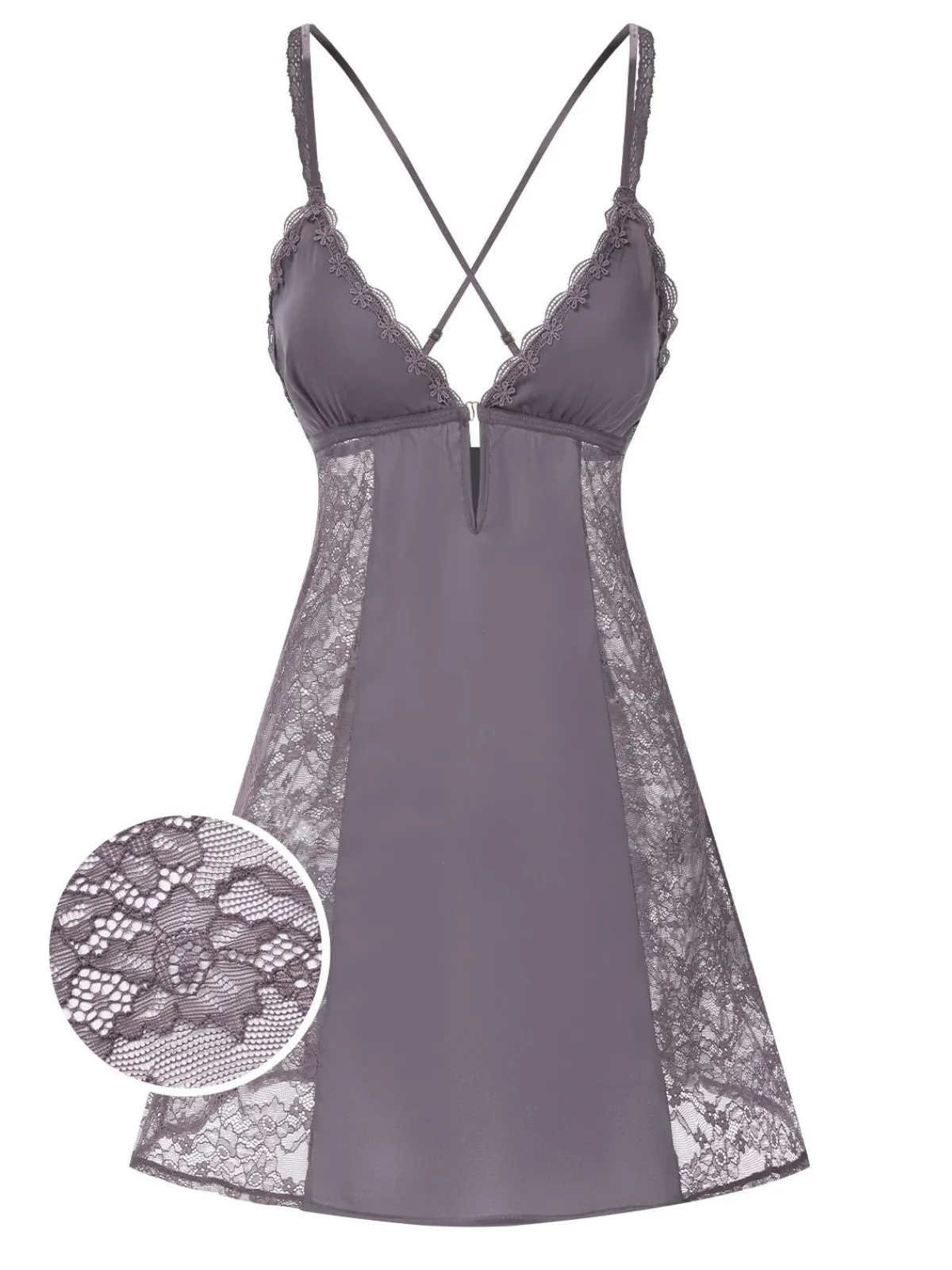 Outlet Retro Stage 1960s V-Neck Back Cross Straps Lace Nightgown