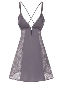 Outlet Retro Stage 1960s V-Neck Back Cross Straps Lace Nightgown