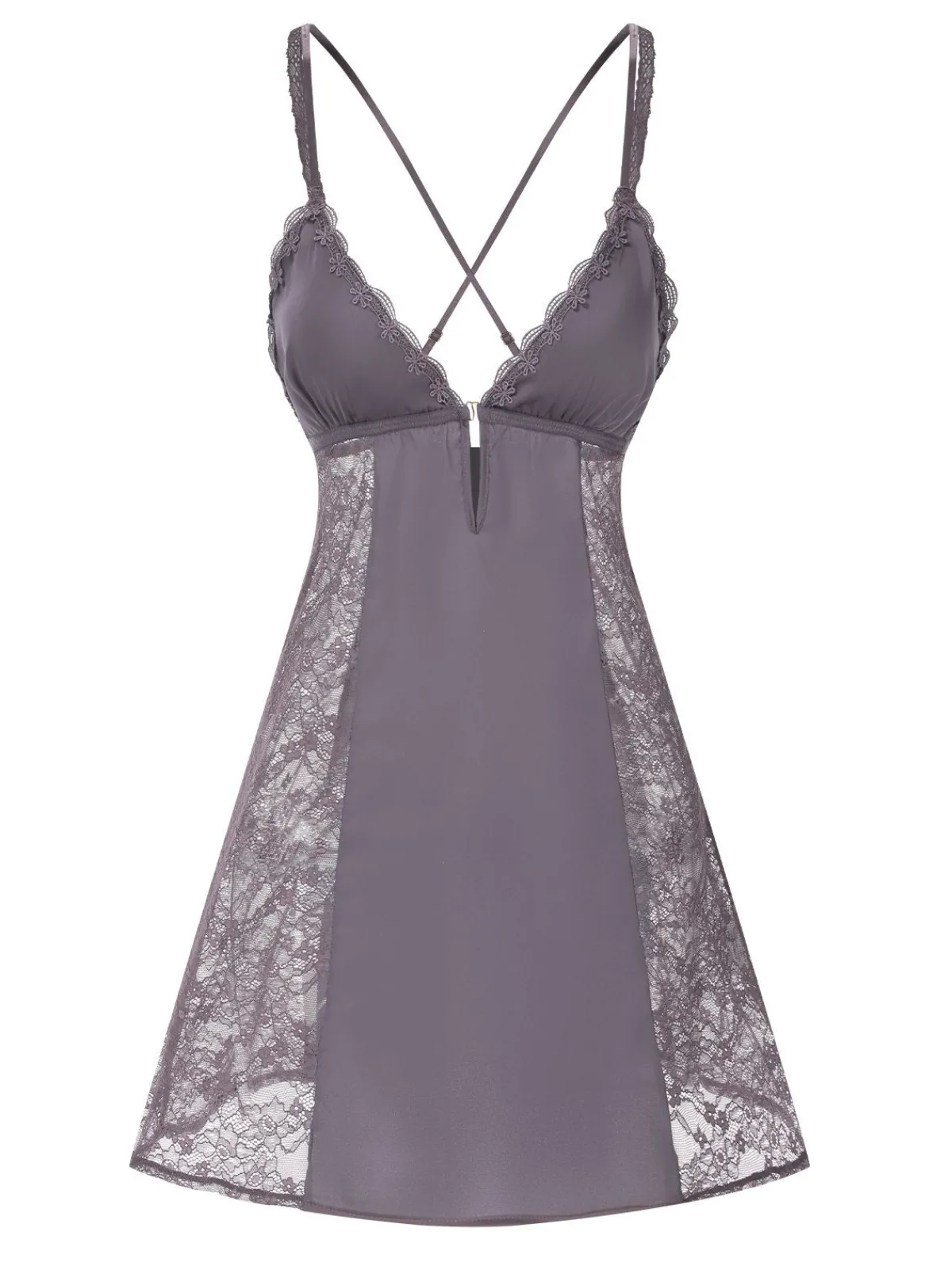 Outlet Retro Stage 1960s V-Neck Back Cross Straps Lace Nightgown