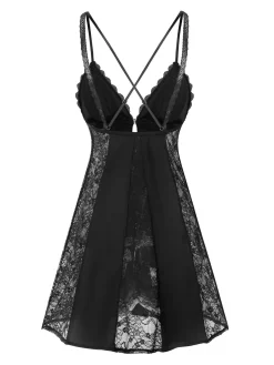 Outlet Retro Stage 1960s V-Neck Back Cross Straps Lace Nightgown