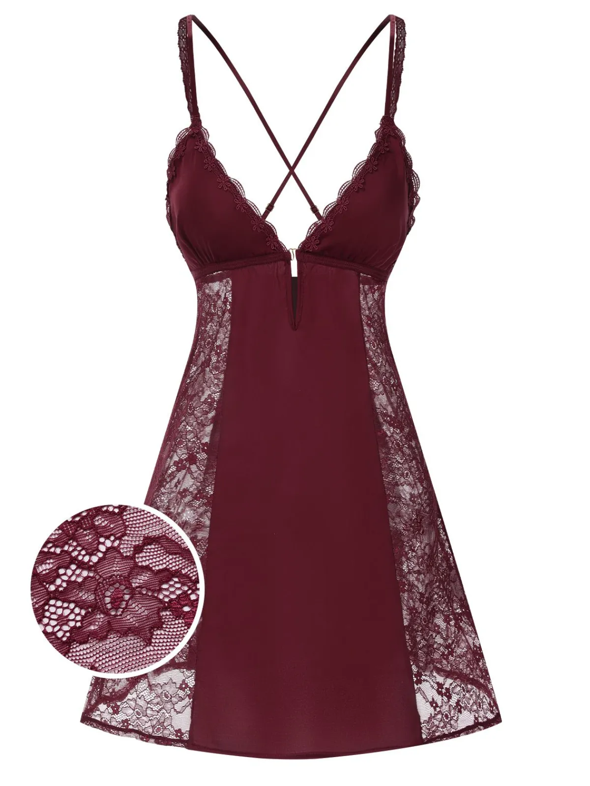 Outlet Retro Stage 1960s V-Neck Back Cross Straps Lace Nightgown