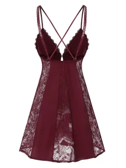 Outlet Retro Stage 1960s V-Neck Back Cross Straps Lace Nightgown