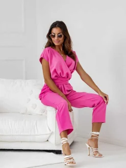 Best Retro Stage 1960s V-Neck Belted Solid Jumpsuit