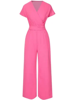 Best Retro Stage 1960s V-Neck Belted Solid Jumpsuit