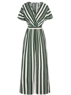 Sale Retro Stage 1970s V-Neck Contrast Stripes Jumpsuit