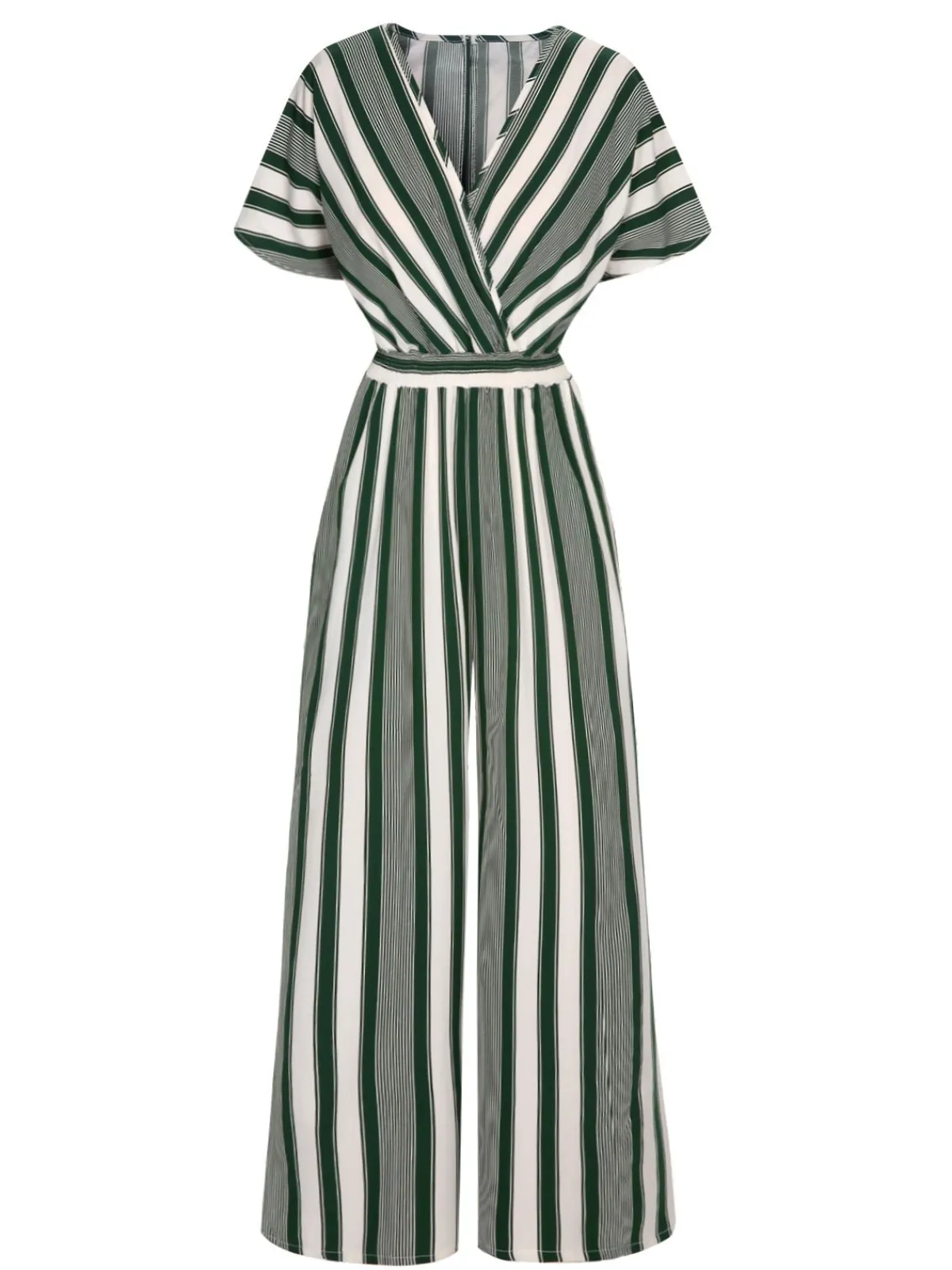 Sale Retro Stage 1970s V-Neck Contrast Stripes Jumpsuit
