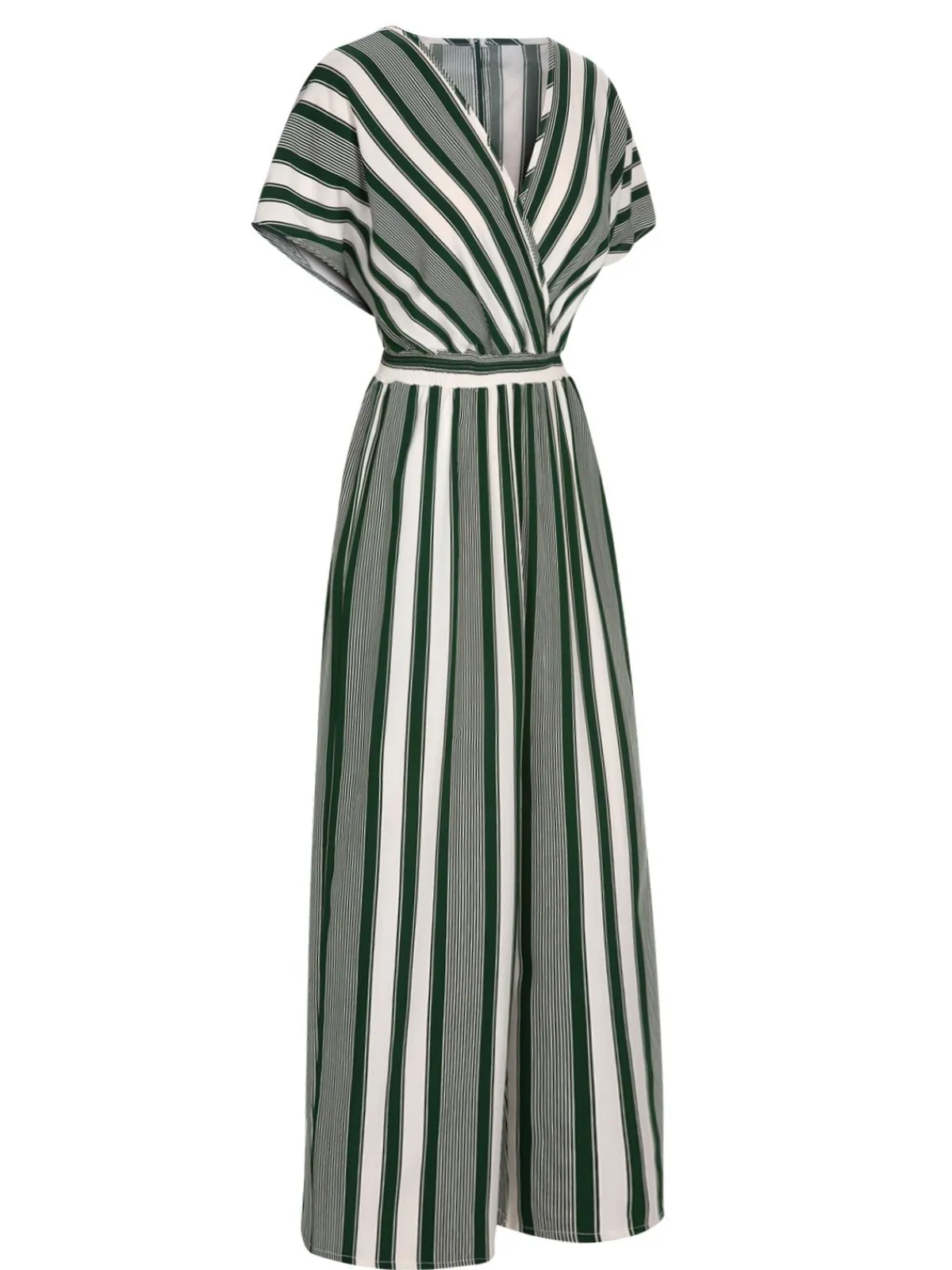 Sale Retro Stage 1970s V-Neck Contrast Stripes Jumpsuit