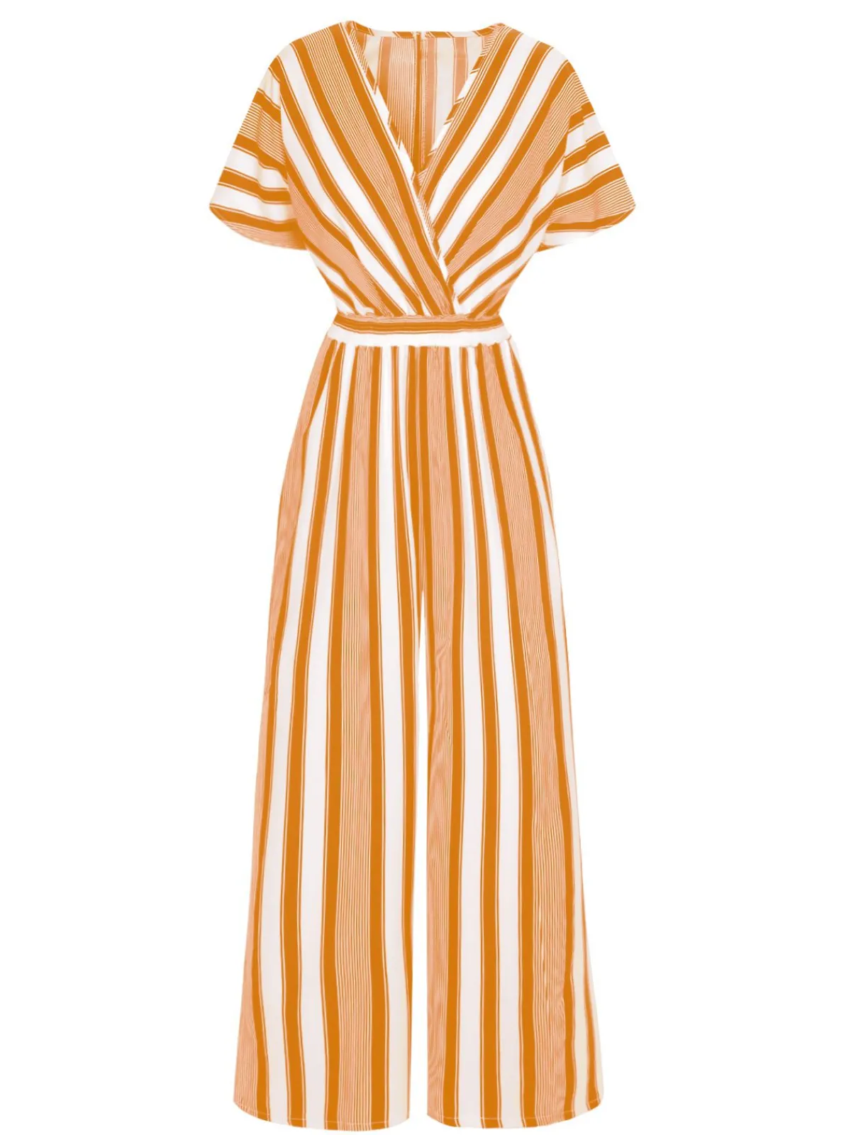 Sale Retro Stage 1970s V-Neck Contrast Stripes Jumpsuit
