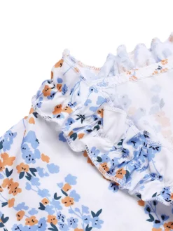 Fashion Retro Stage 1970s V-Neck Ditsy Floral Wrinkle Dress White