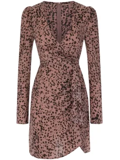 Discount Retro Stage 1960s V-Neck Dots Ruffle Wrap Dress