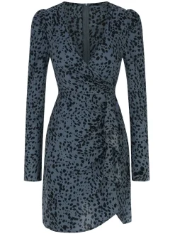 Discount Retro Stage 1960s V-Neck Dots Ruffle Wrap Dress