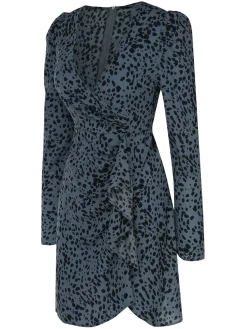 Discount Retro Stage 1960s V-Neck Dots Ruffle Wrap Dress