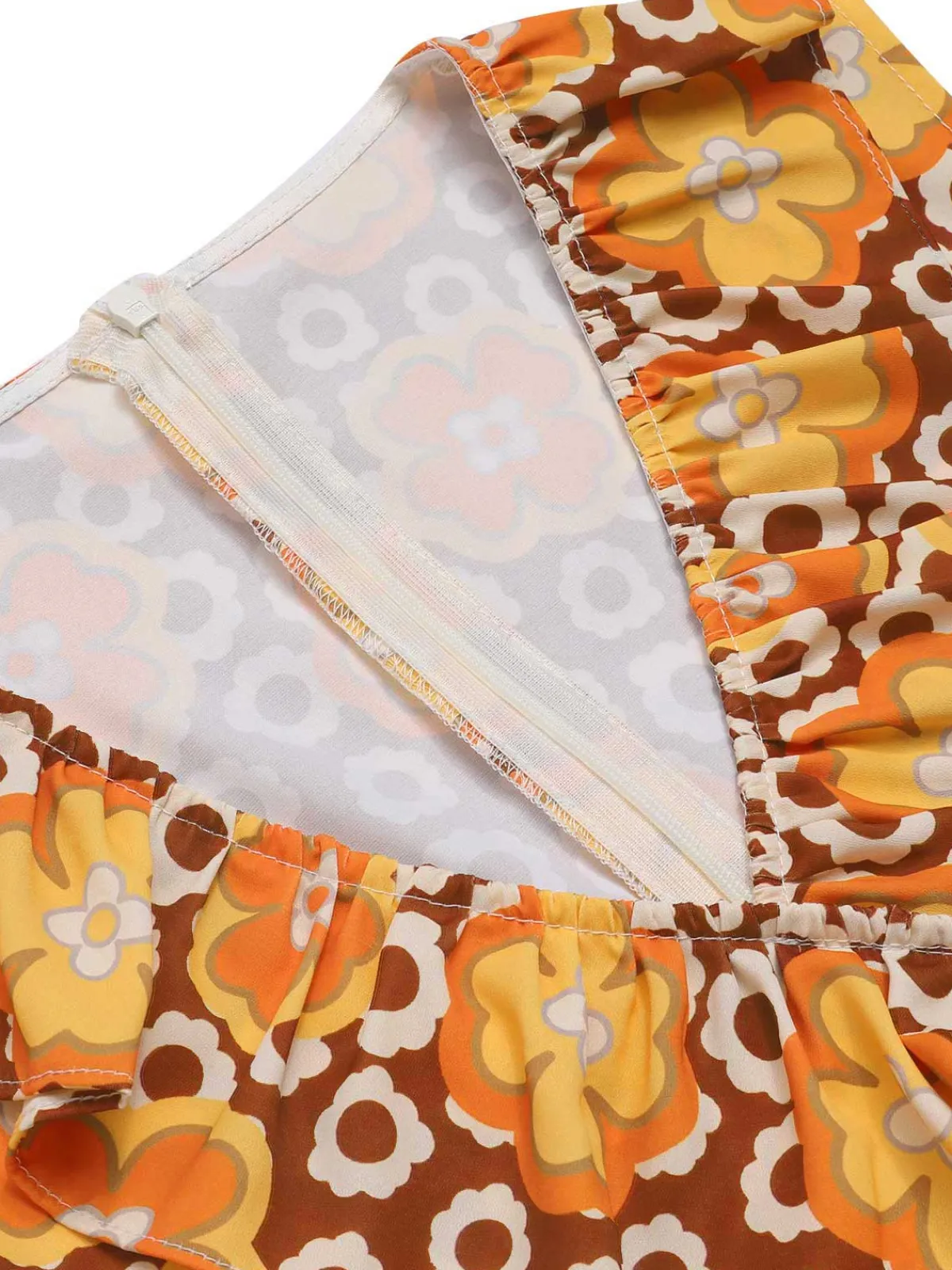 Outlet Retro Stage 1970s V-Neck Floral Belted Sleeveless Jumpsuit Orange
