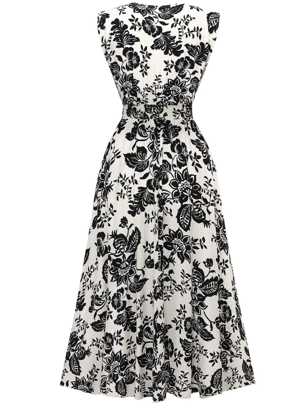 Clearance Retro Stage 1970s V-Neck Floral Cap Sleeve Midi Dress White