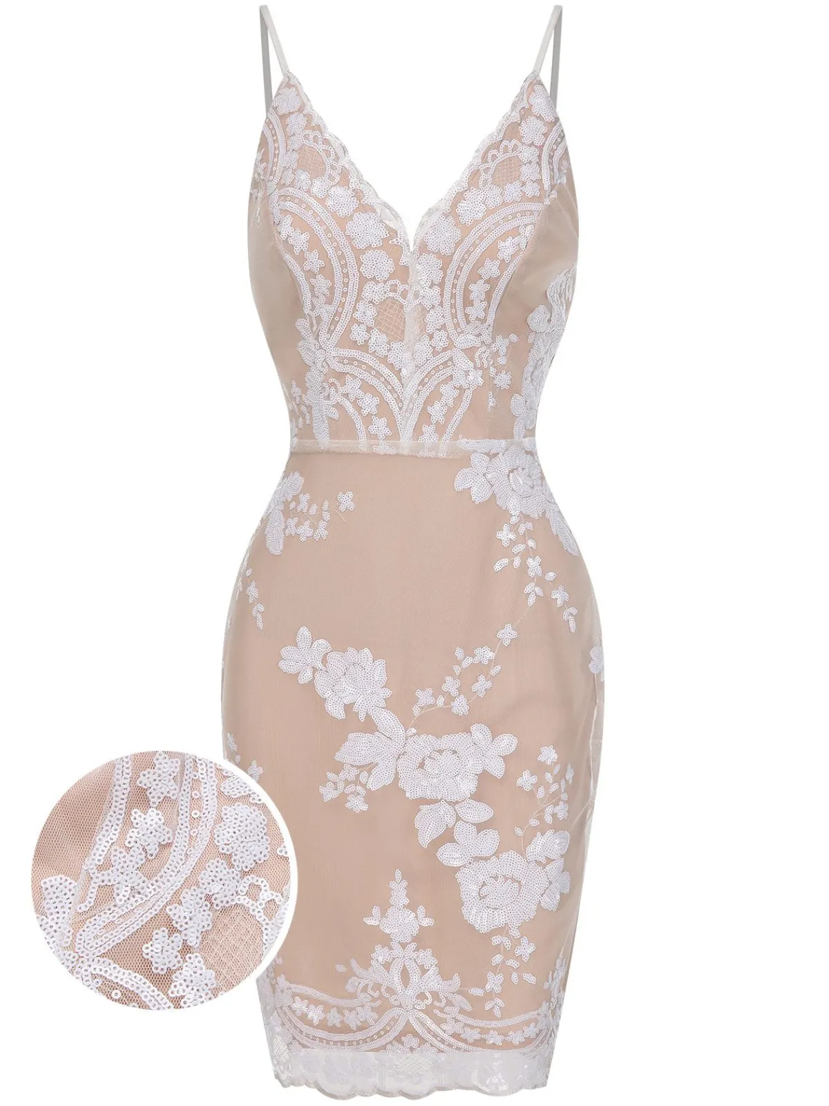 Outlet Retro Stage 1970s V-Neck Floral Sequined Straps Dress