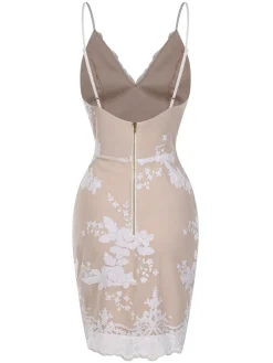 Outlet Retro Stage 1970s V-Neck Floral Sequined Straps Dress