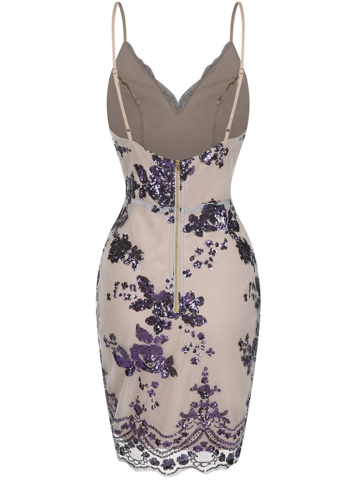 Outlet Retro Stage 1970s V-Neck Floral Sequined Straps Dress