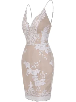 Outlet Retro Stage 1970s V-Neck Floral Sequined Straps Dress