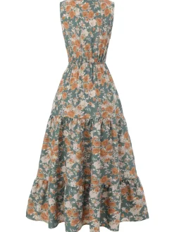 Online Retro Stage 1930s V-Neck Floral Sleeveless Dress