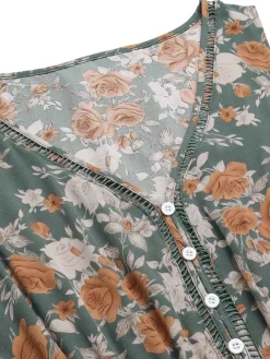 Online Retro Stage 1930s V-Neck Floral Sleeveless Dress