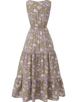 Online Retro Stage 1930s V-Neck Floral Sleeveless Dress