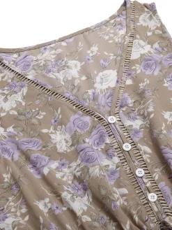Online Retro Stage 1930s V-Neck Floral Sleeveless Dress