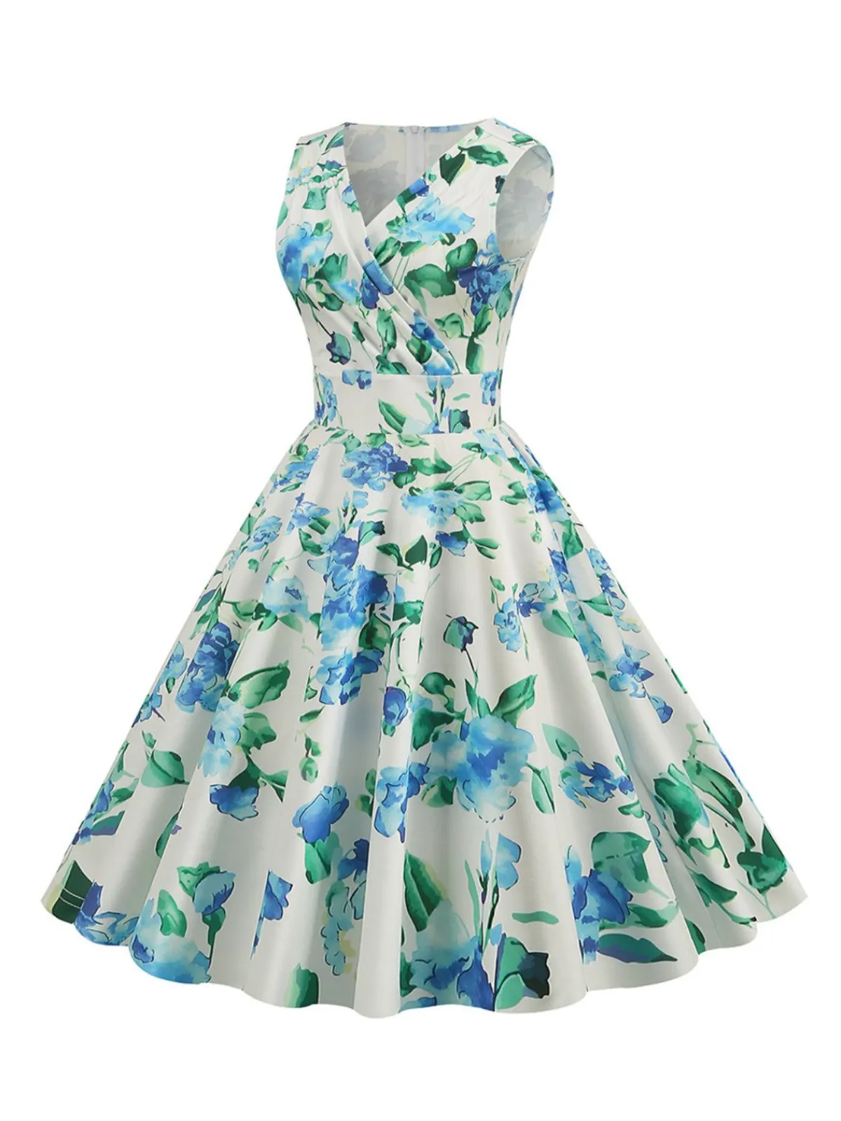 Outlet Retro Stage 1950s V-Neck Floral Sleeveless Dress