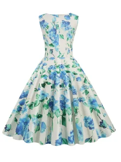 Outlet Retro Stage 1950s V-Neck Floral Sleeveless Dress