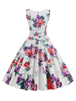 Outlet Retro Stage 1950s V-Neck Floral Sleeveless Dress