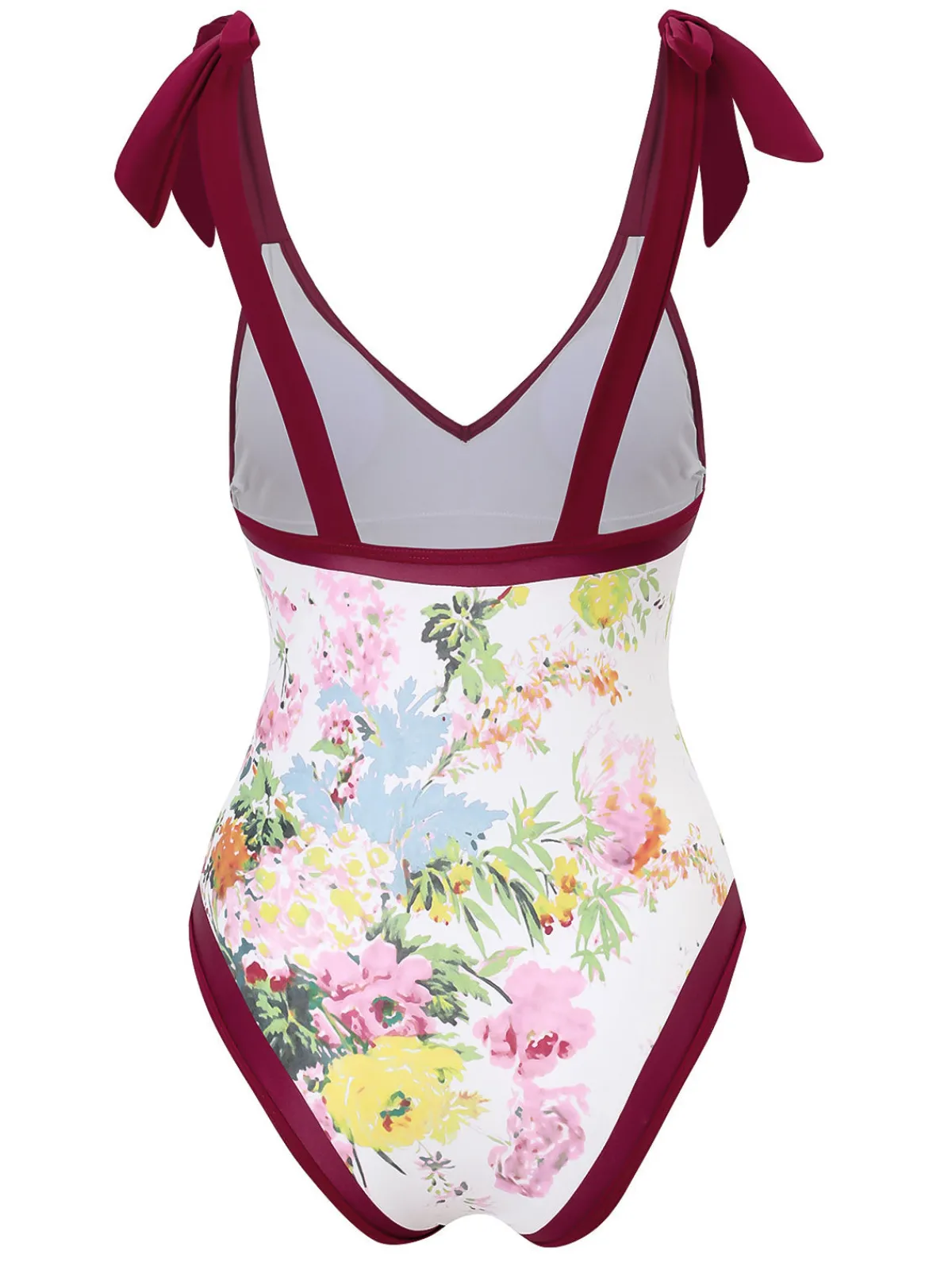Online Retro Stage 1950s V-Neck Flowers Lacing Swimsuit