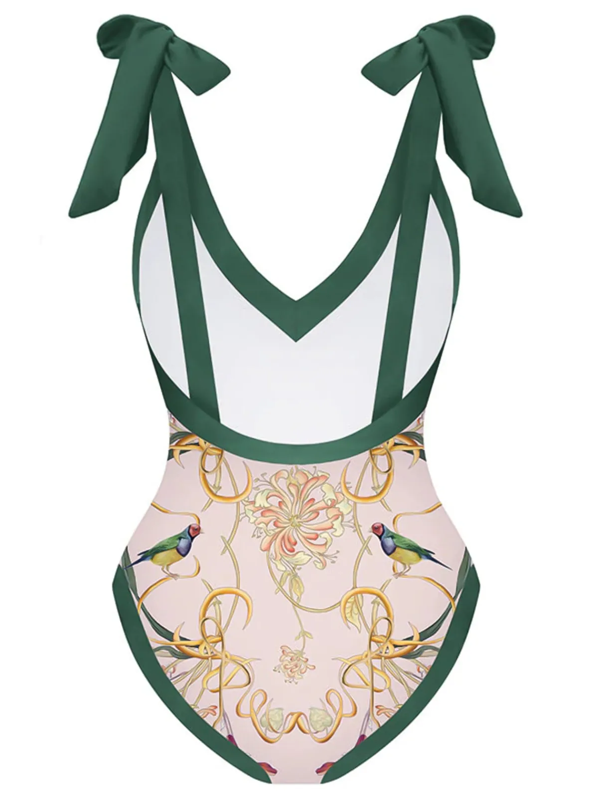 Online Retro Stage 1950s V-Neck Flowers Lacing Swimsuit